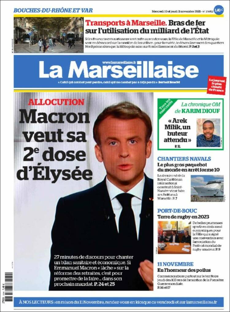 Portada de La Marseillaise (Francia)