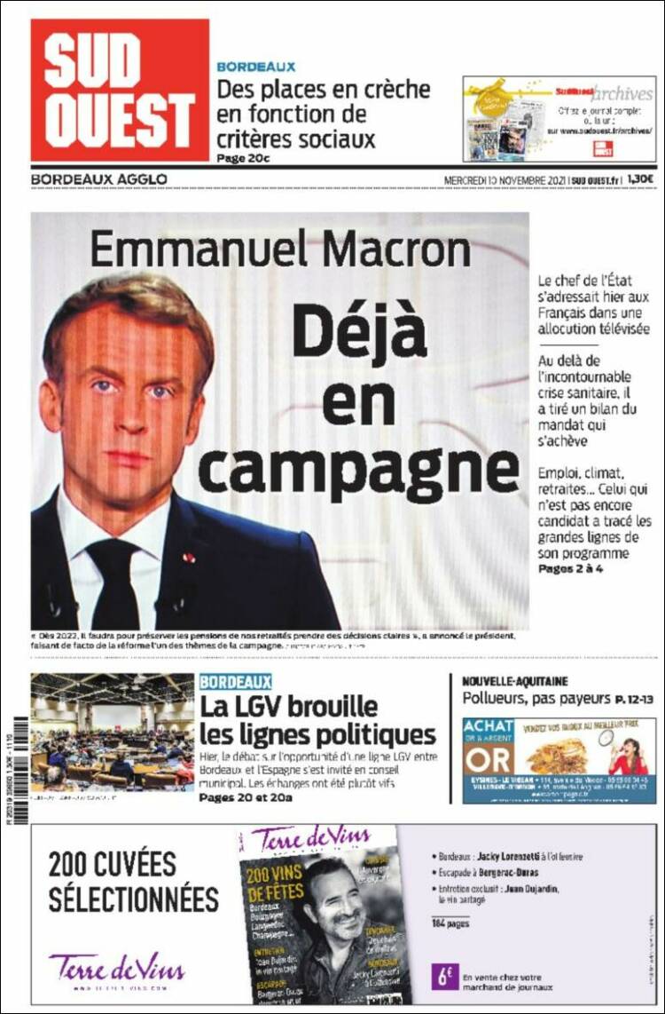 Portada de Sud Ouest (Francia)