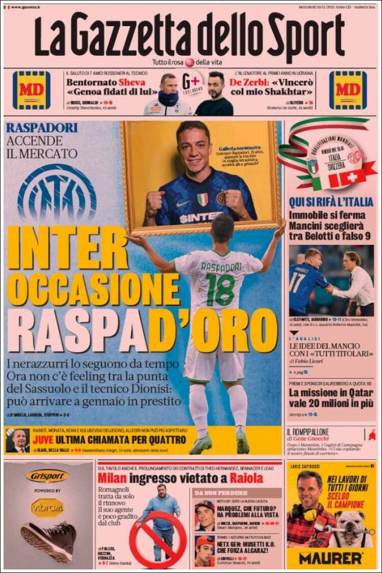 Portada de La Gazzetta dello Sport (Italia)
