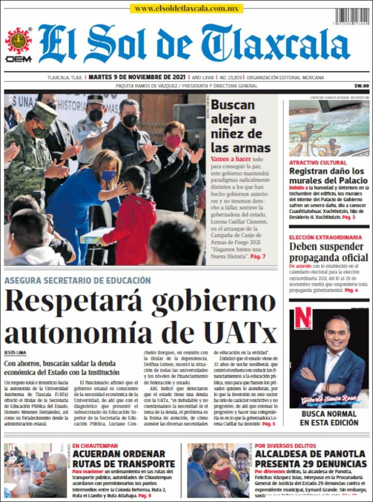 Portada de El Sol de Tlaxcala (M&eacute;xico)