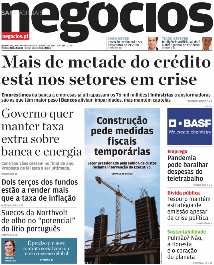 Portada de Jornal de Negócios (Portugal)