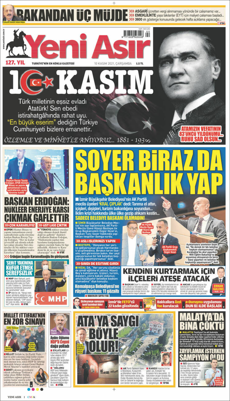 Portada de Yeni Asır (Turquía)