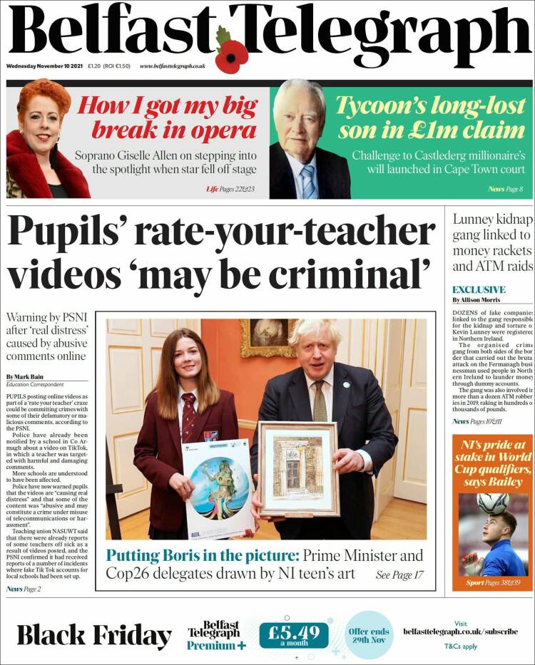 Portada de Belfast Telegraph (Reino Unido)