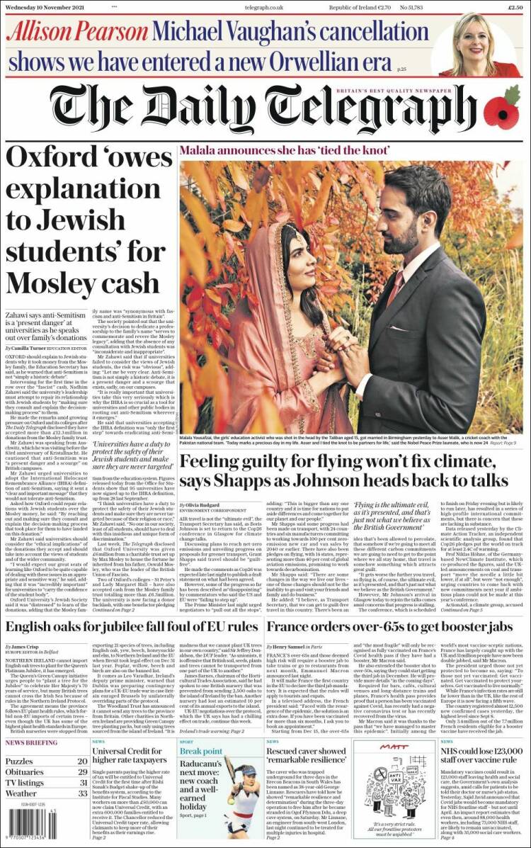 Portada de Daily Telegraph (Reino Unido)