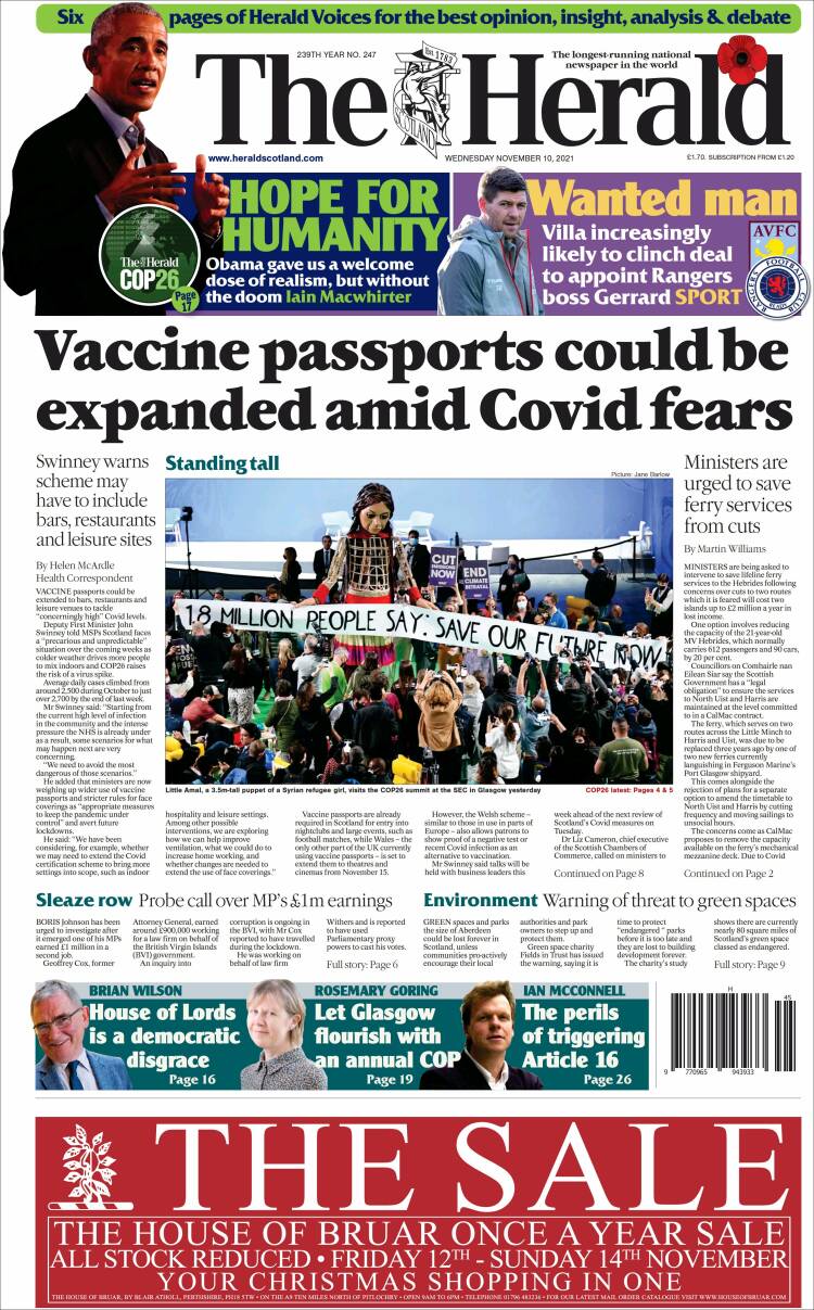 Portada de The Herald (Reino Unido)