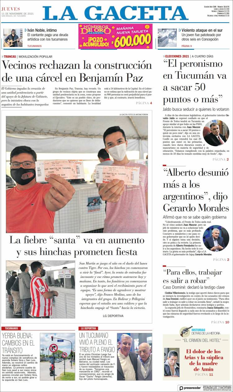 Portada de La Gaceta (Argentina)