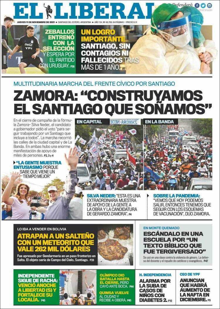 Portada de Diario El Liberal (Argentina)