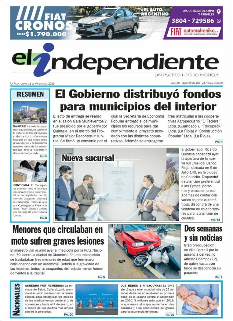 Portada de El Independiente (Argentina)