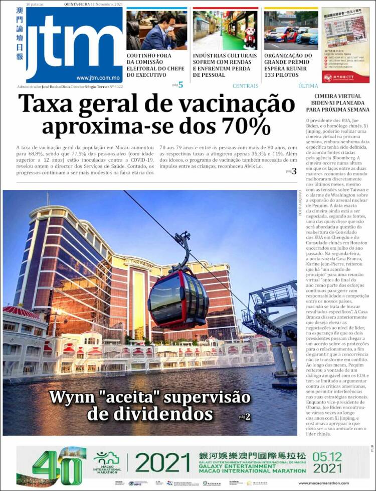 Portada de Jornal Tribuna de Macau (China)