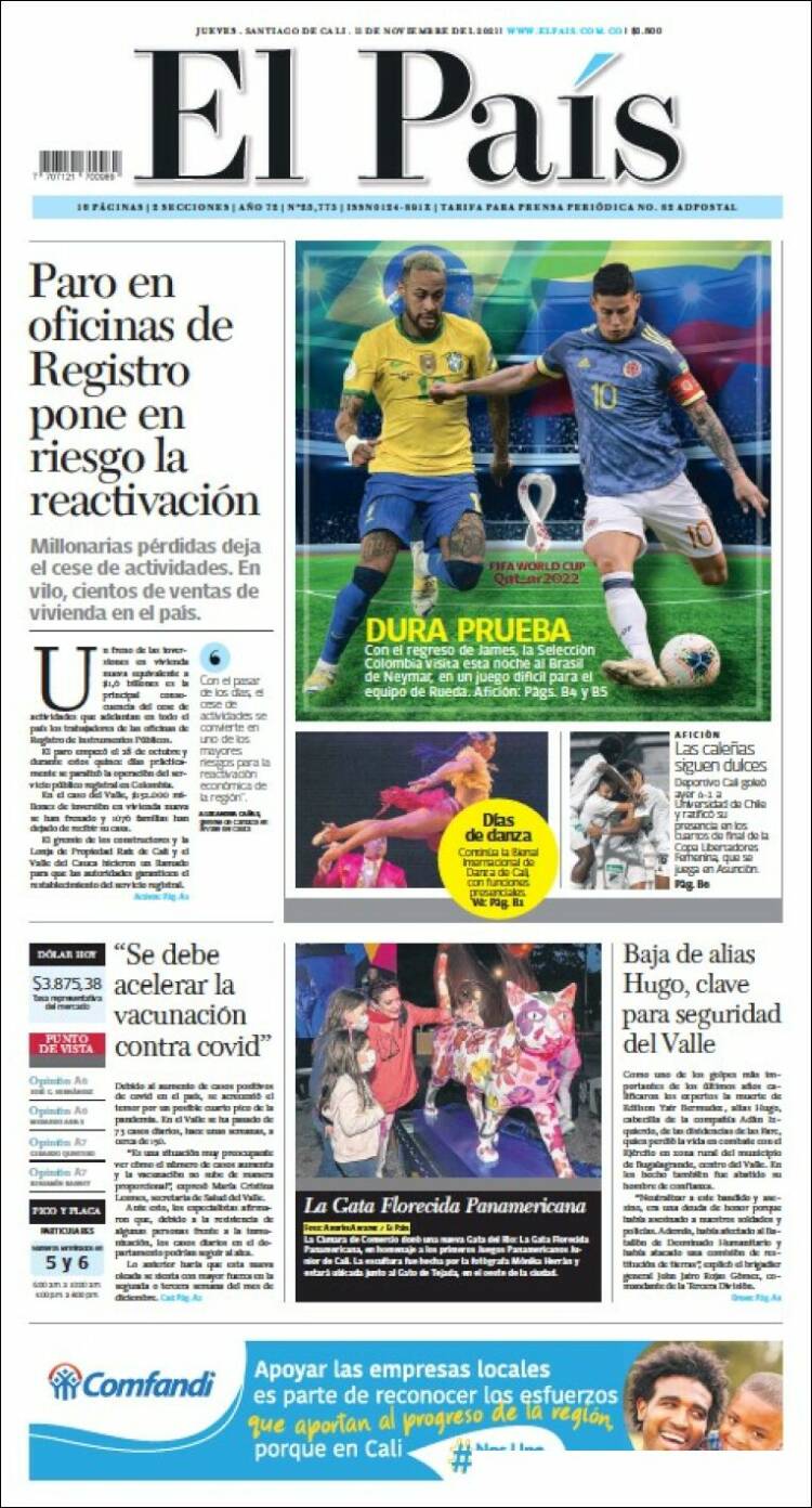 Portada de El País - Cali (Colombia)