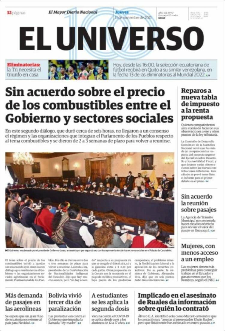 Portada de El Universo - Ecuador (Ecuador)
