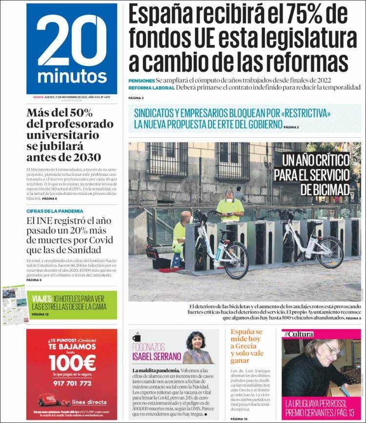 Portada de 20 Minutos - Madrid (España)