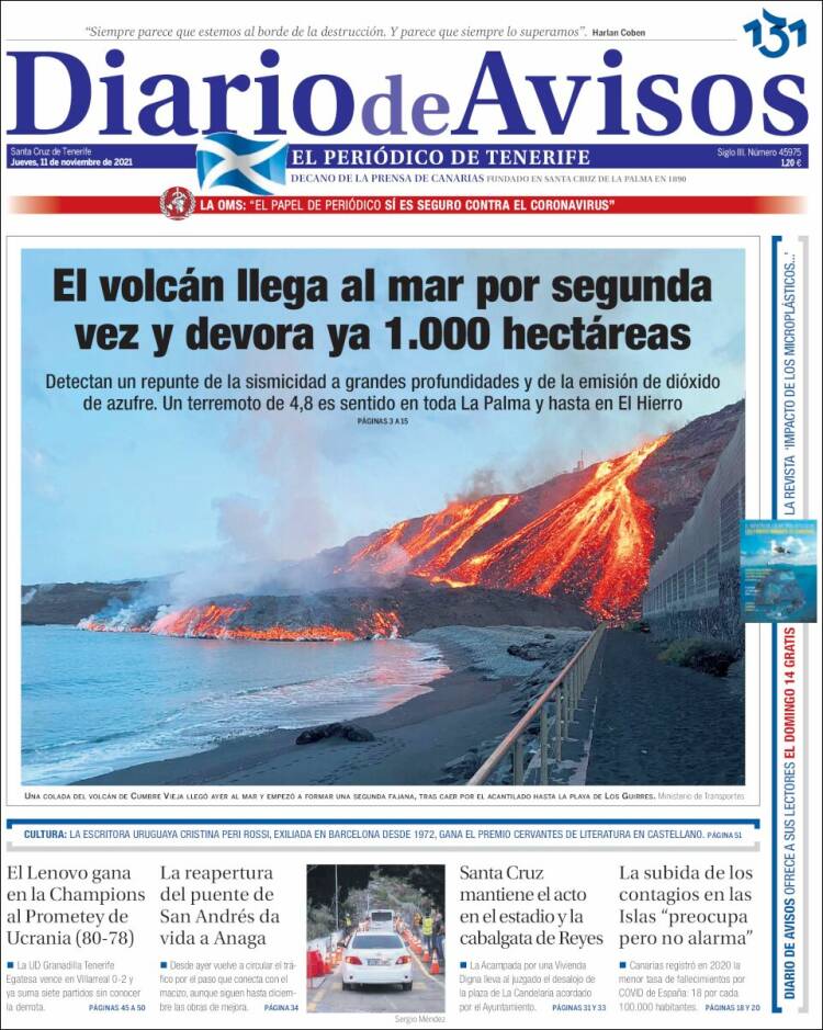 Portada de Diarios de Avisos (España)