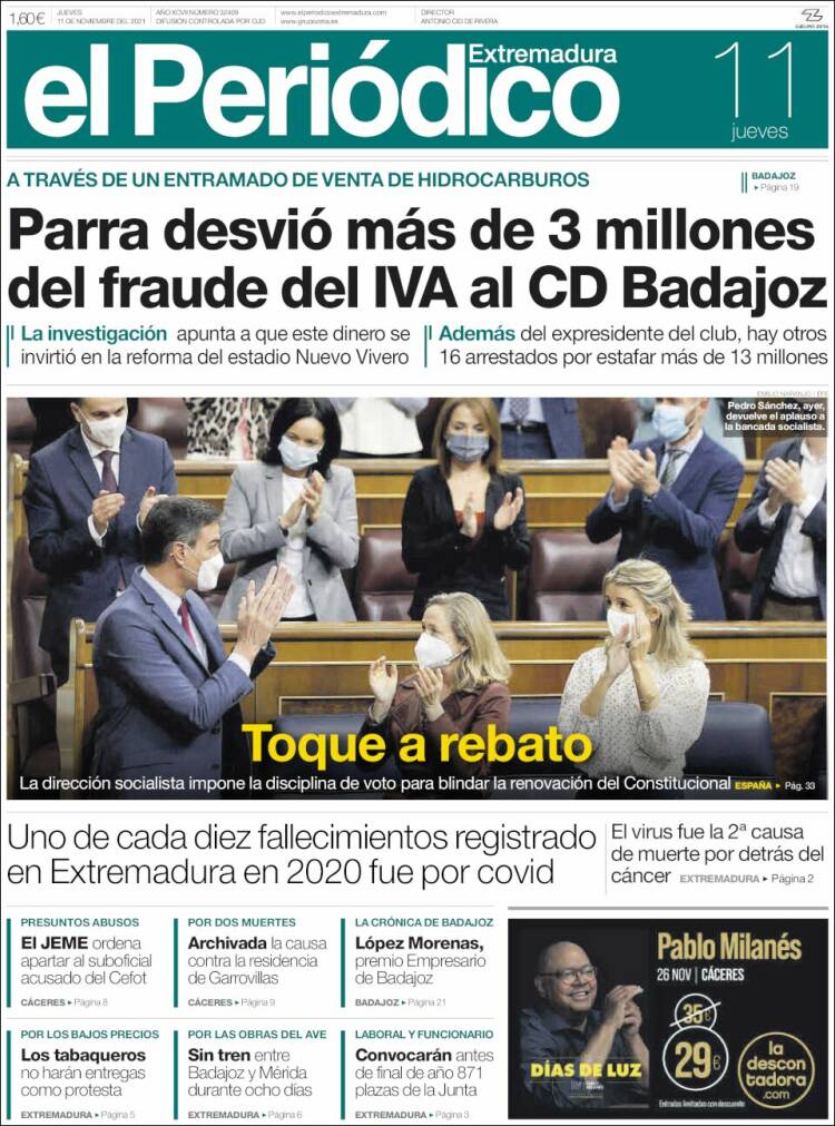 Portada de El Periódico de Extremadura (España)