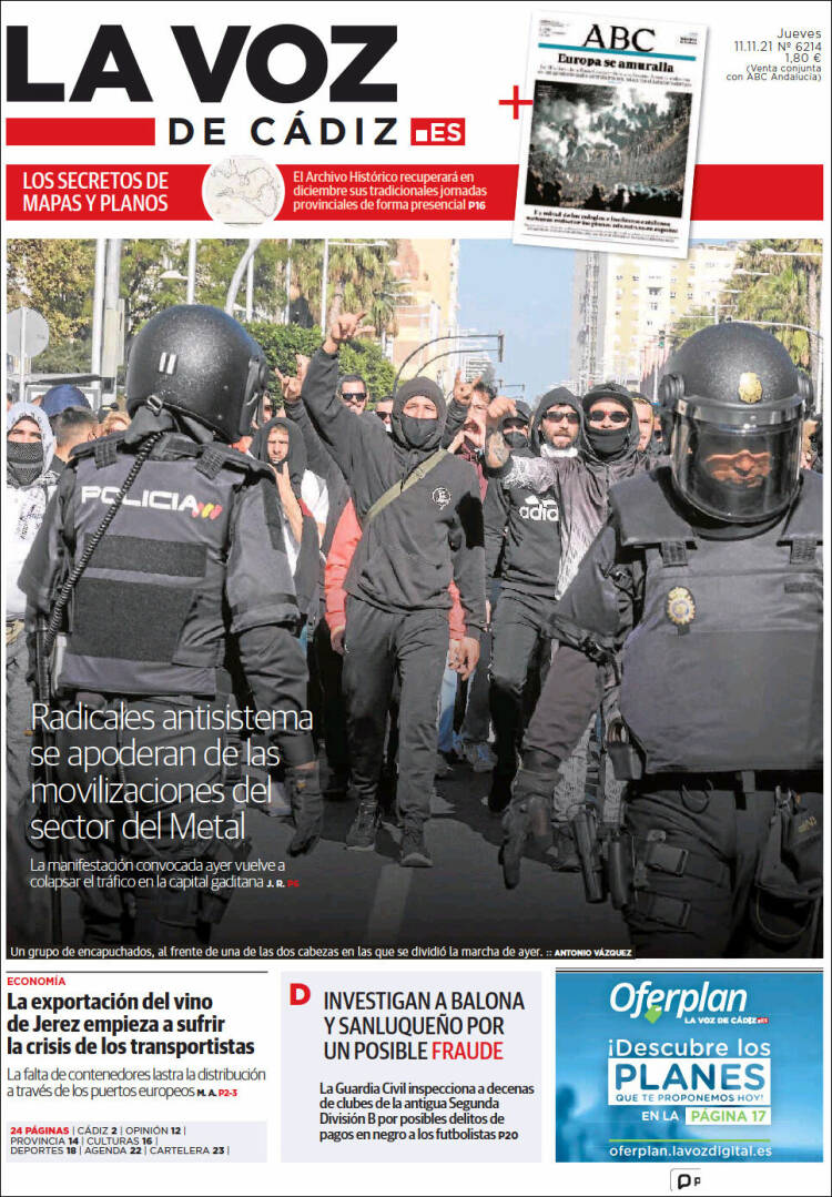 Portada de La Voz de Cádiz (España)