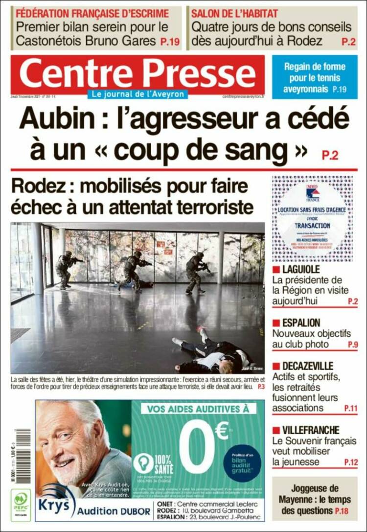 Portada de Centre Presse (Francia)