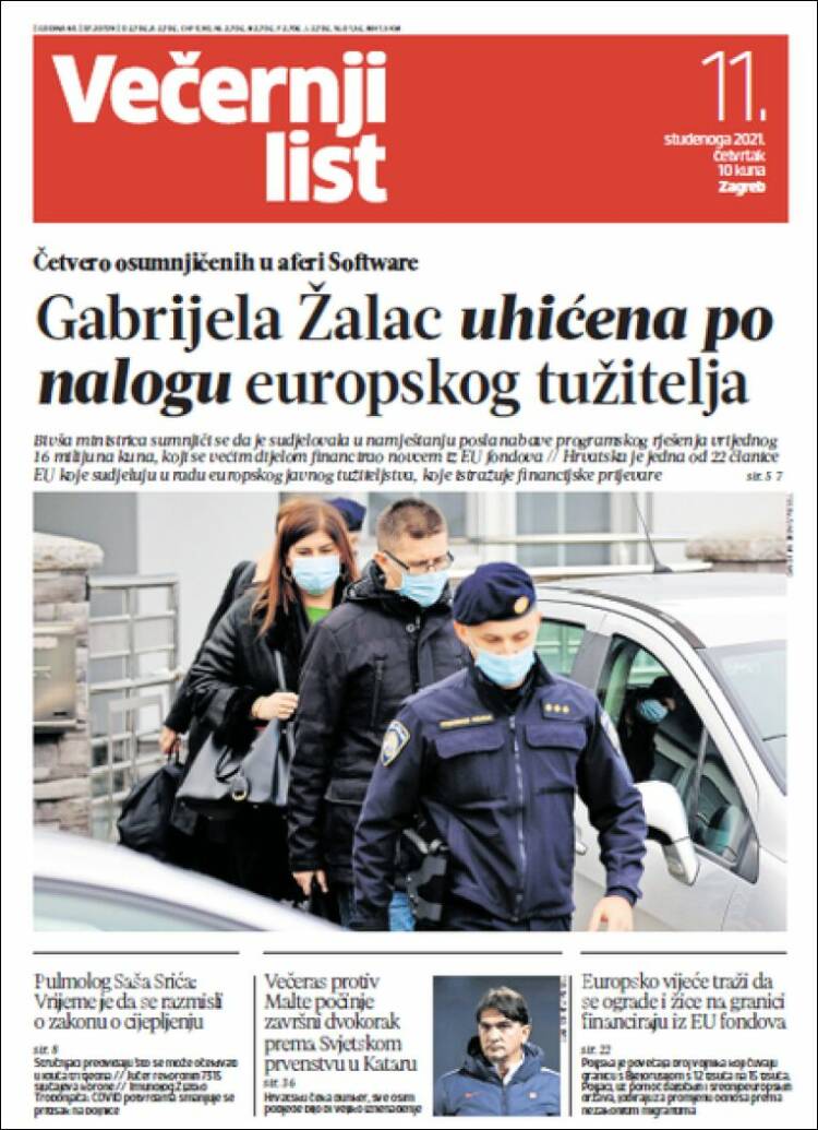 Portada de Večernji (Croacia)