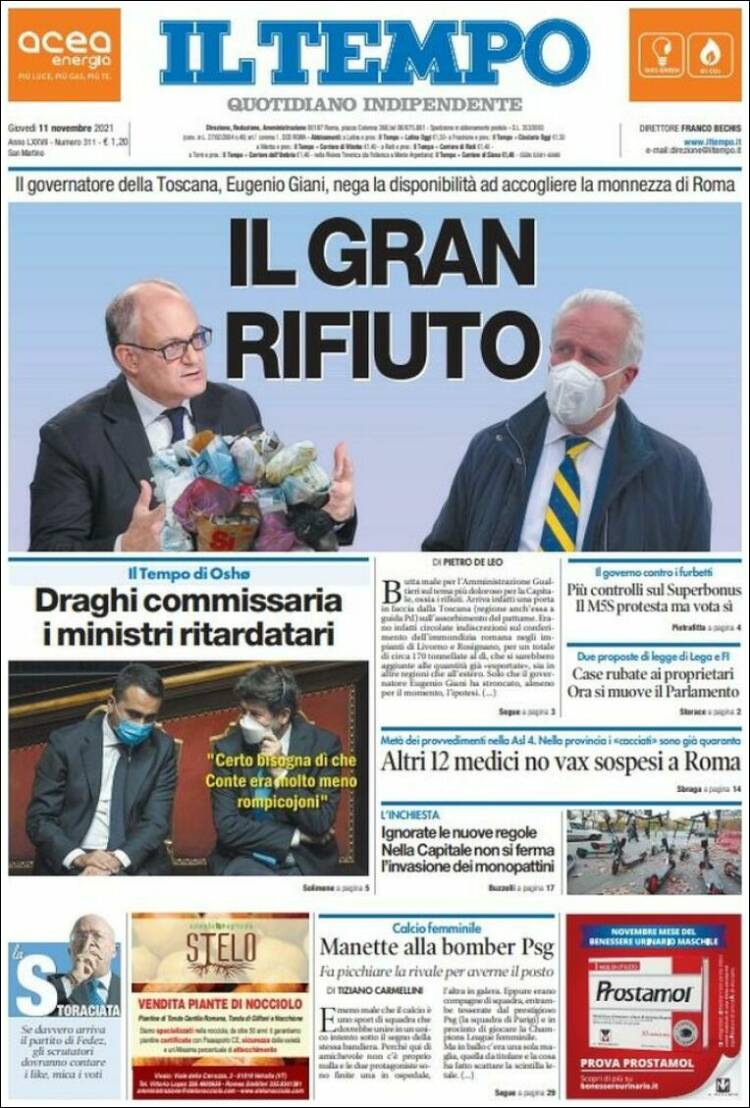 Portada de Il Tempo (Italia)