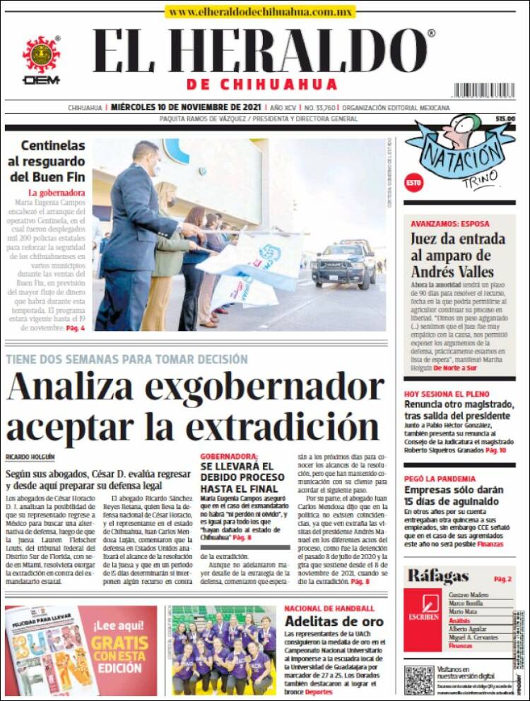 Portada de El Heraldo de Chihuahua (M&eacute;xico)