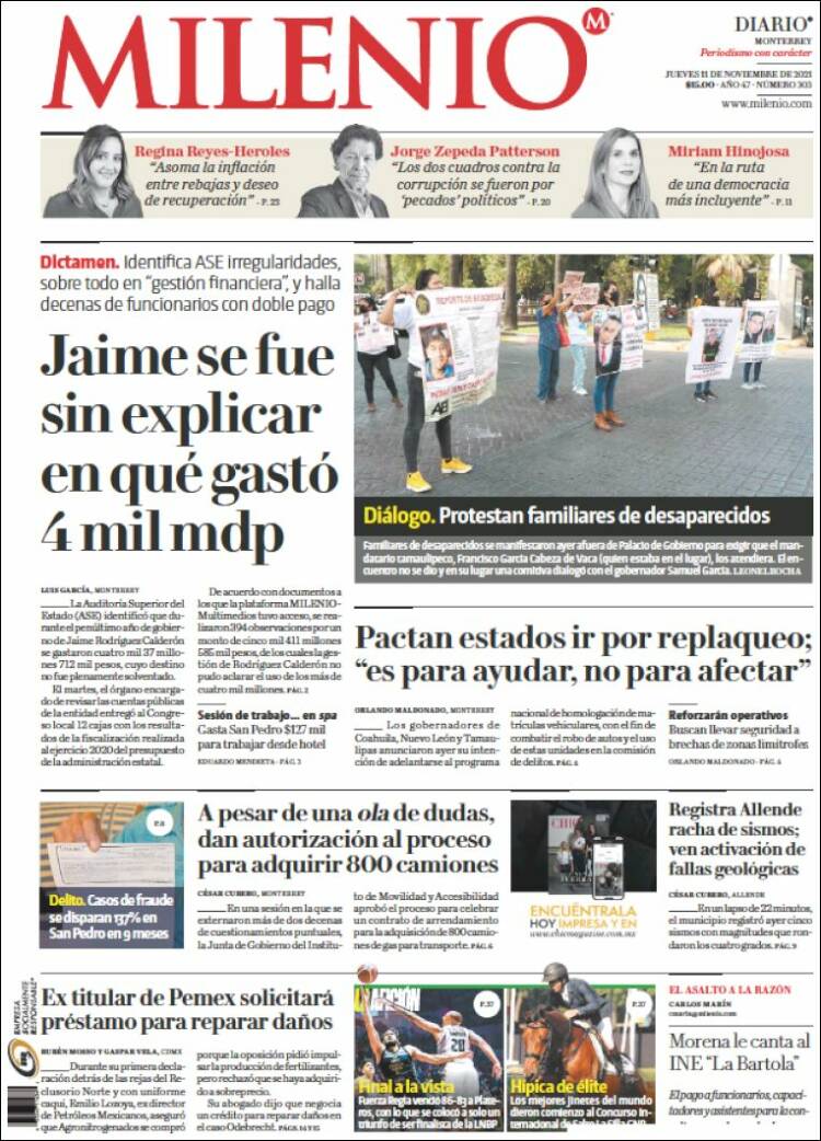 Portada de Milenio de Monterrey (M&eacute;xico)
