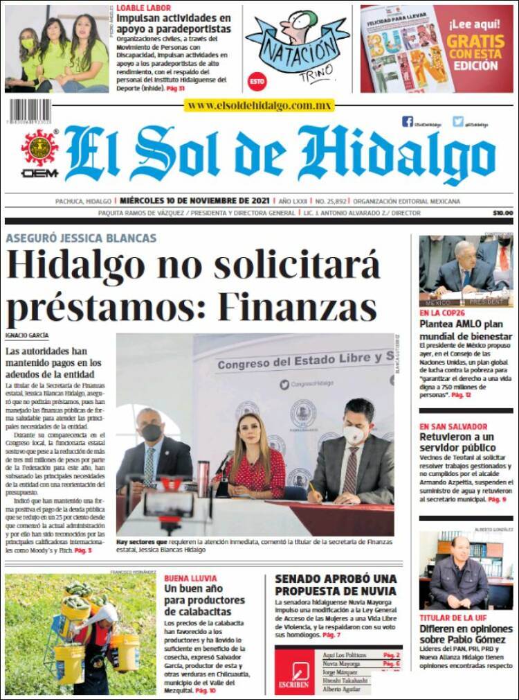 Portada de El Sol de Hidalgo (M&eacute;xico)