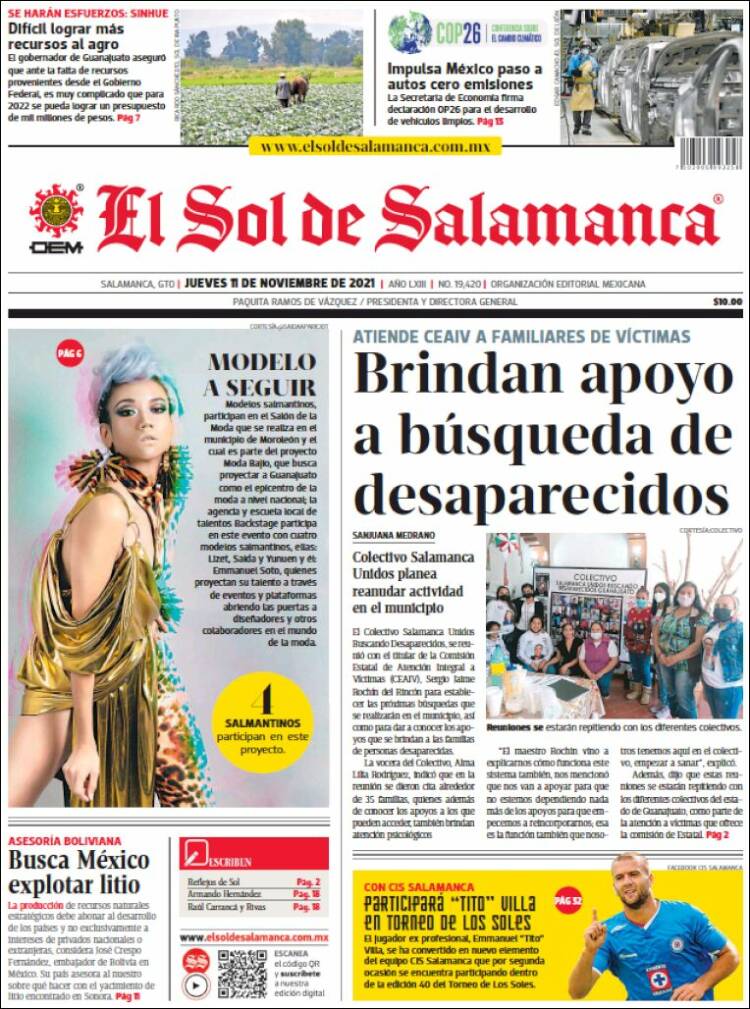 Portada de El Sol de Salamanca (M&eacute;xico)