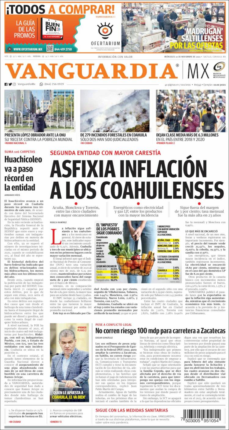 Portada de Vanguardia (M&eacute;xico)
