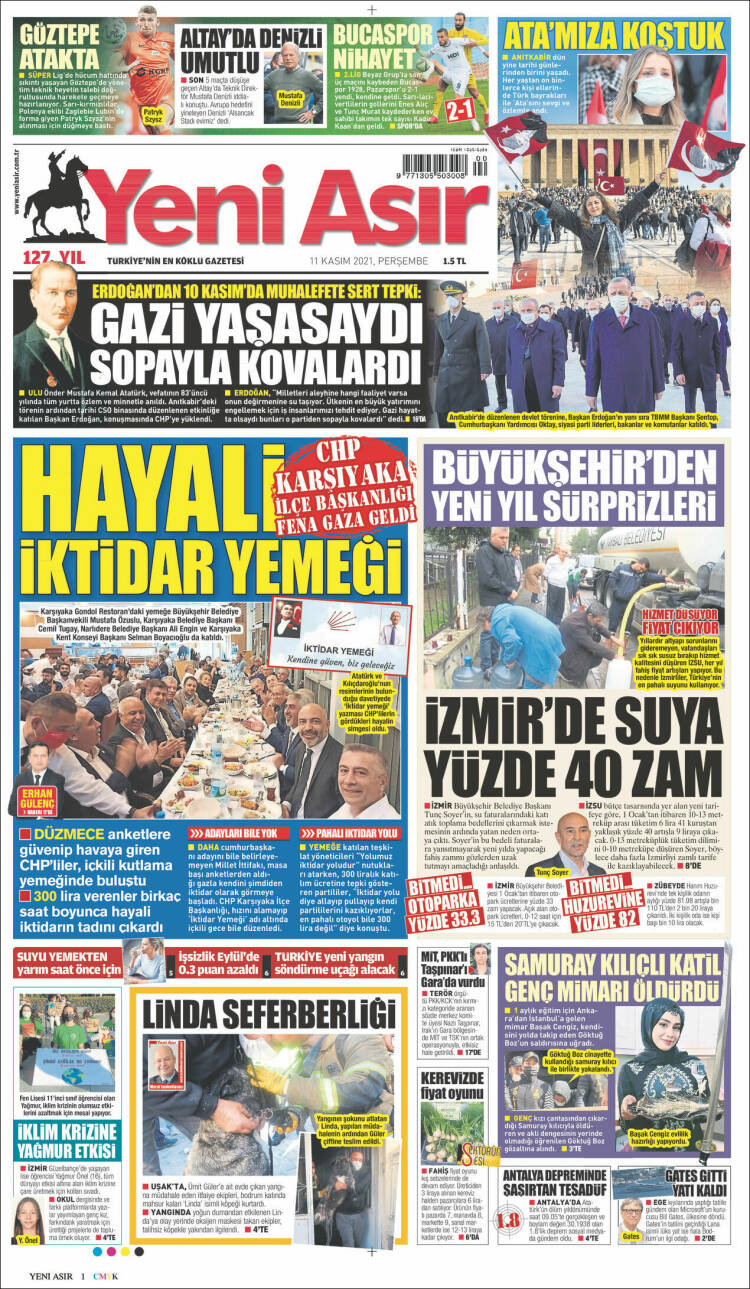 Portada de Yeni Asır (Turqu&iacute;a)