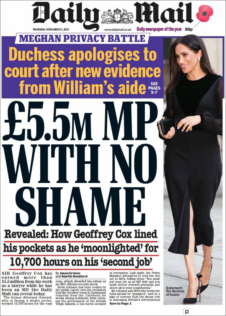Portada de Daily Mail (Reino Unido)