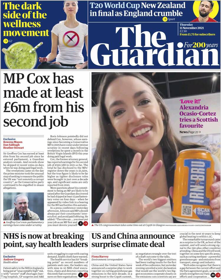 Portada de The Guardian (Reino Unido)