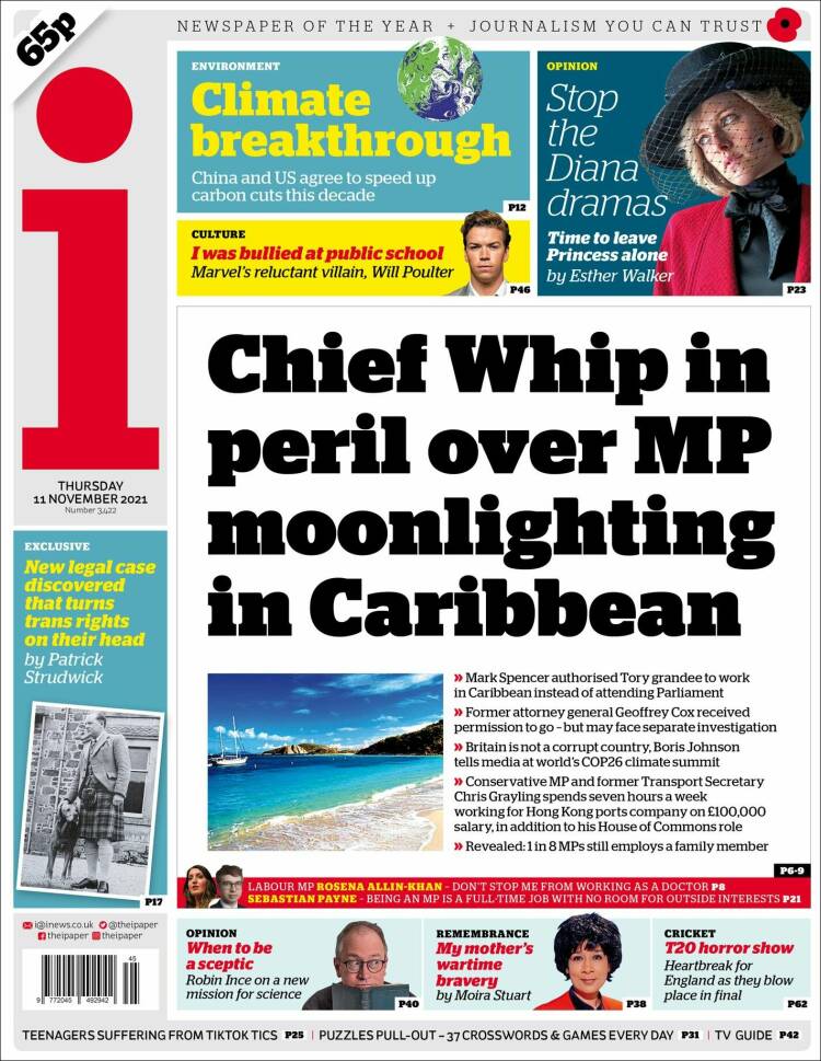 Portada de The i (Reino Unido)