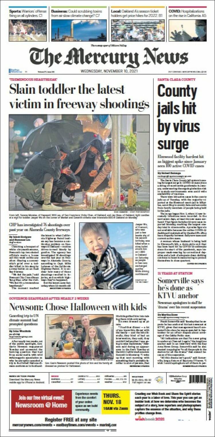 Portada de San Jose Mercury News (USA)