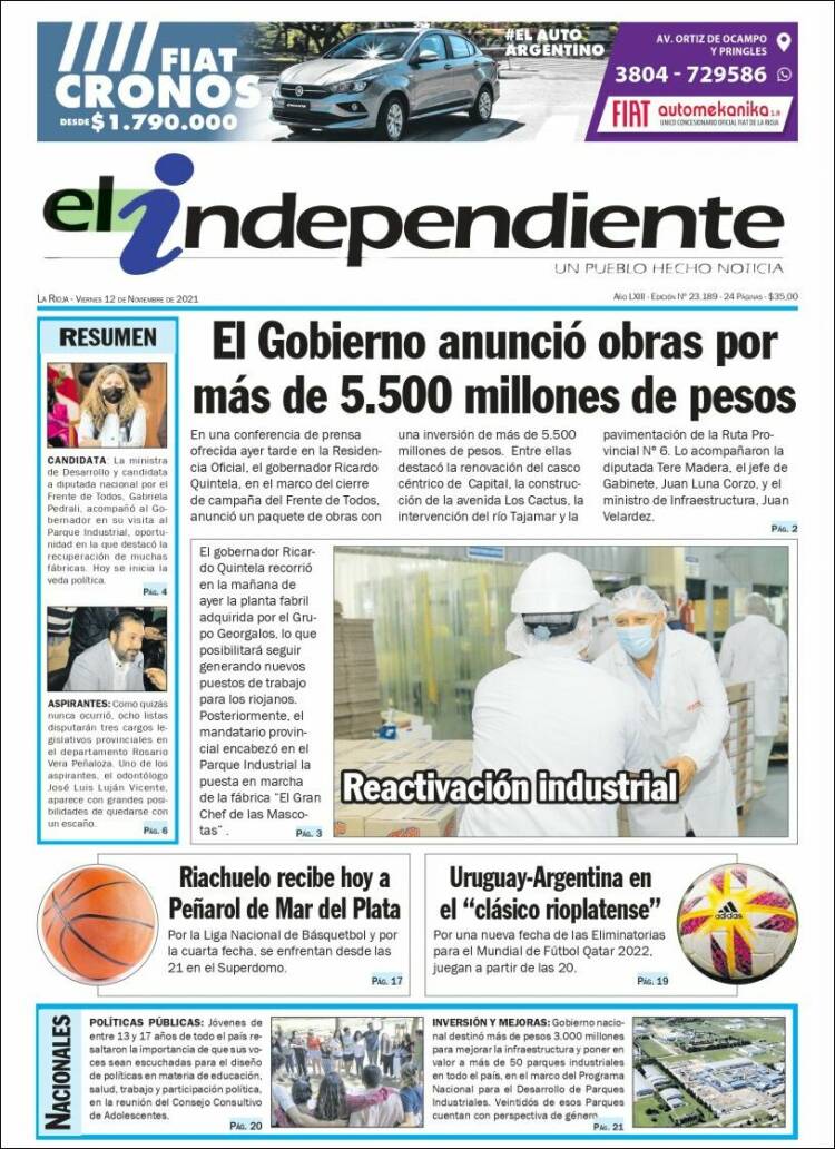 Portada de El Independiente (Argentina)