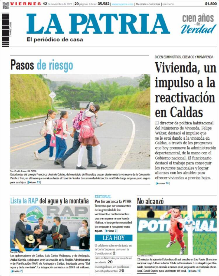 Portada de La Patria (Colombia)