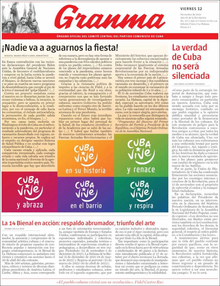 Portada de Granma (Cuba)