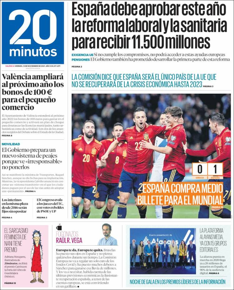 Portada de 20 Minutos - Valencia (Espa&ntilde;a)