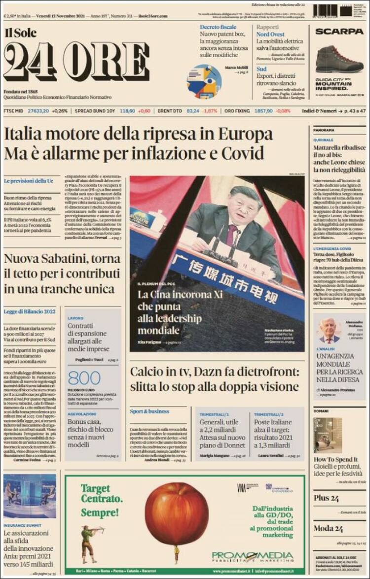 Portada de Il Sole 24 ORE (Italia)
