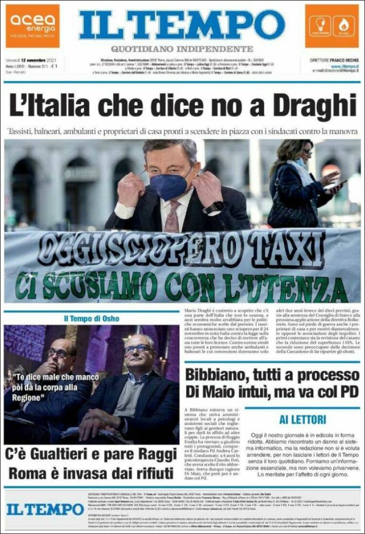 Portada de Il Tempo (Italia)