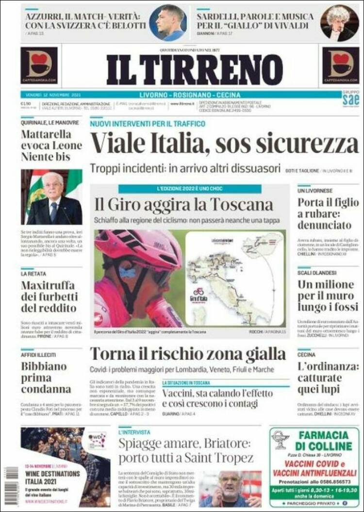 Portada de Il Tirreno (Italia)