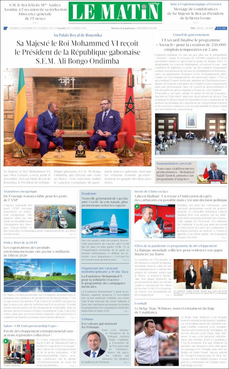 Portada de Le Matin (Marruecos)