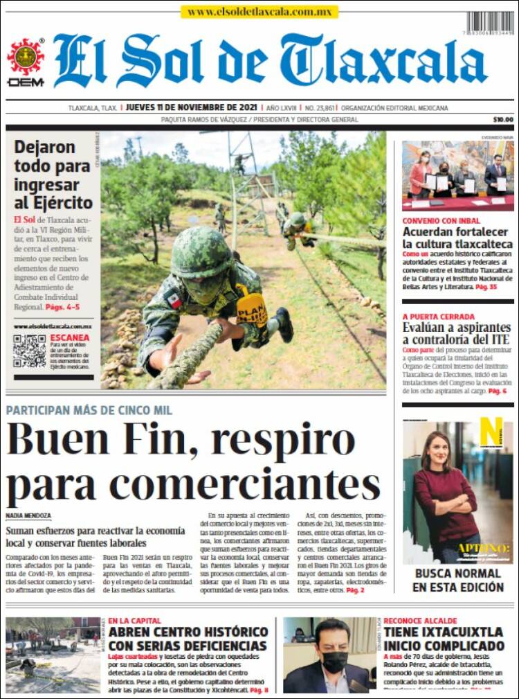 Portada de El Sol de Tlaxcala (M&eacute;xico)