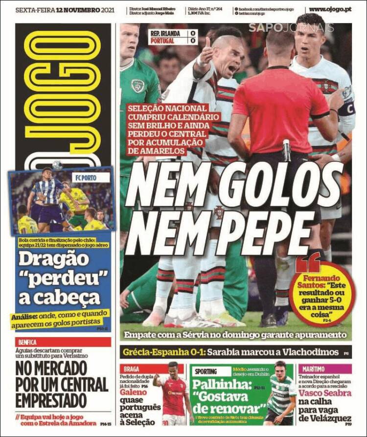 Portada de O Jogo (Portugal)