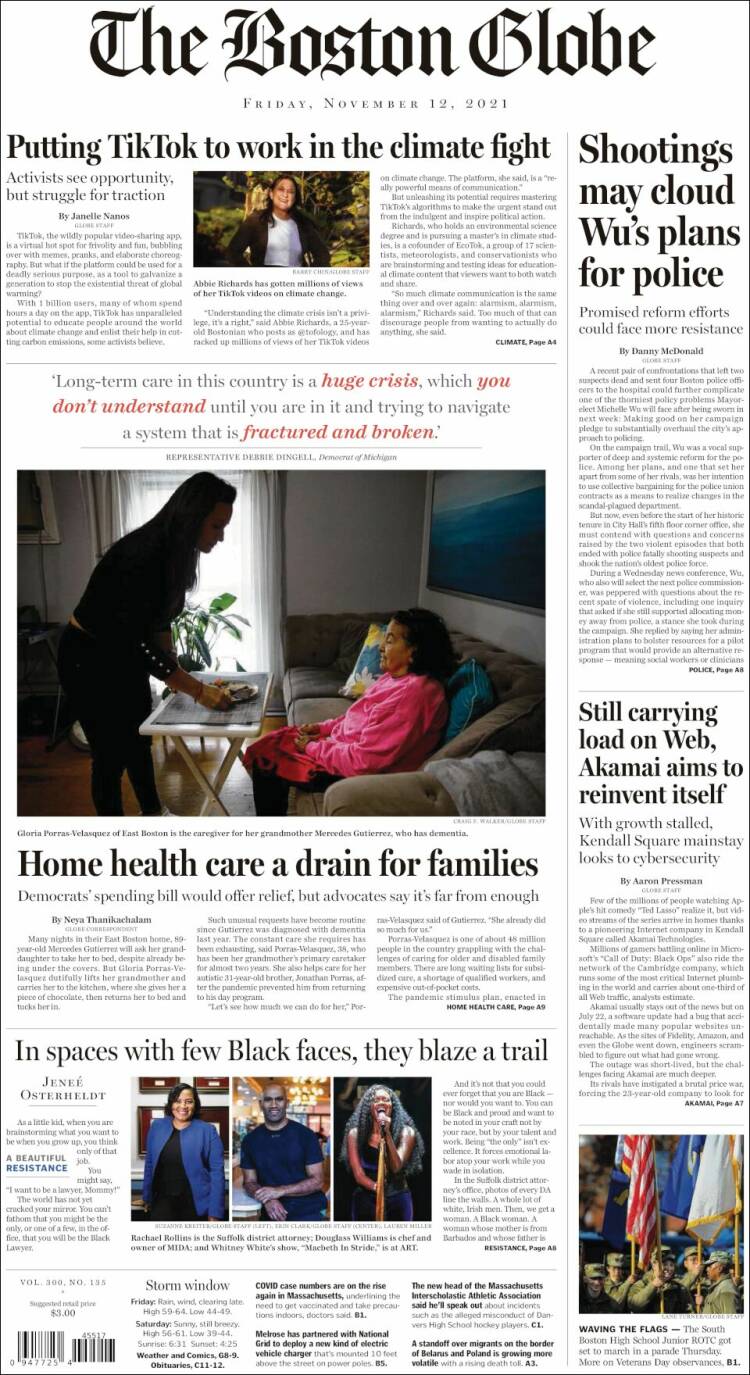 Portada de Boston Globe (USA)