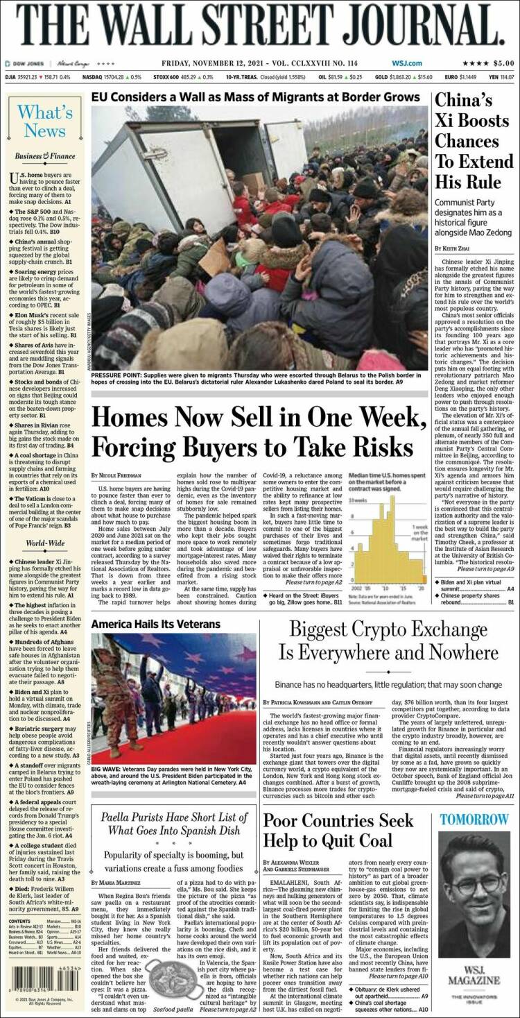 Portada de Wall Street Journal (États-Unis)