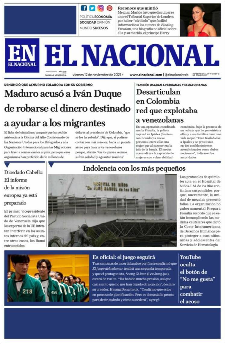 Portada de El Nacional (Venezuela)