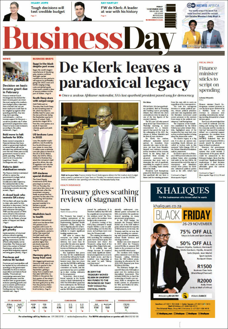 Portada de Business Day (Sud&aacute;frica)