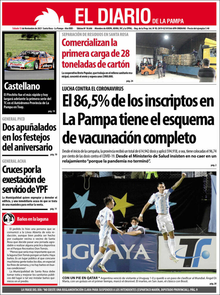Portada de Diario de La Pampa (Argentina)