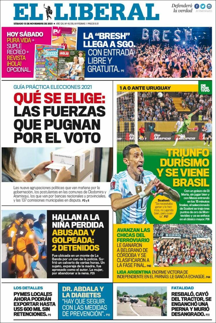 Portada de Diario El Liberal (Argentina)
