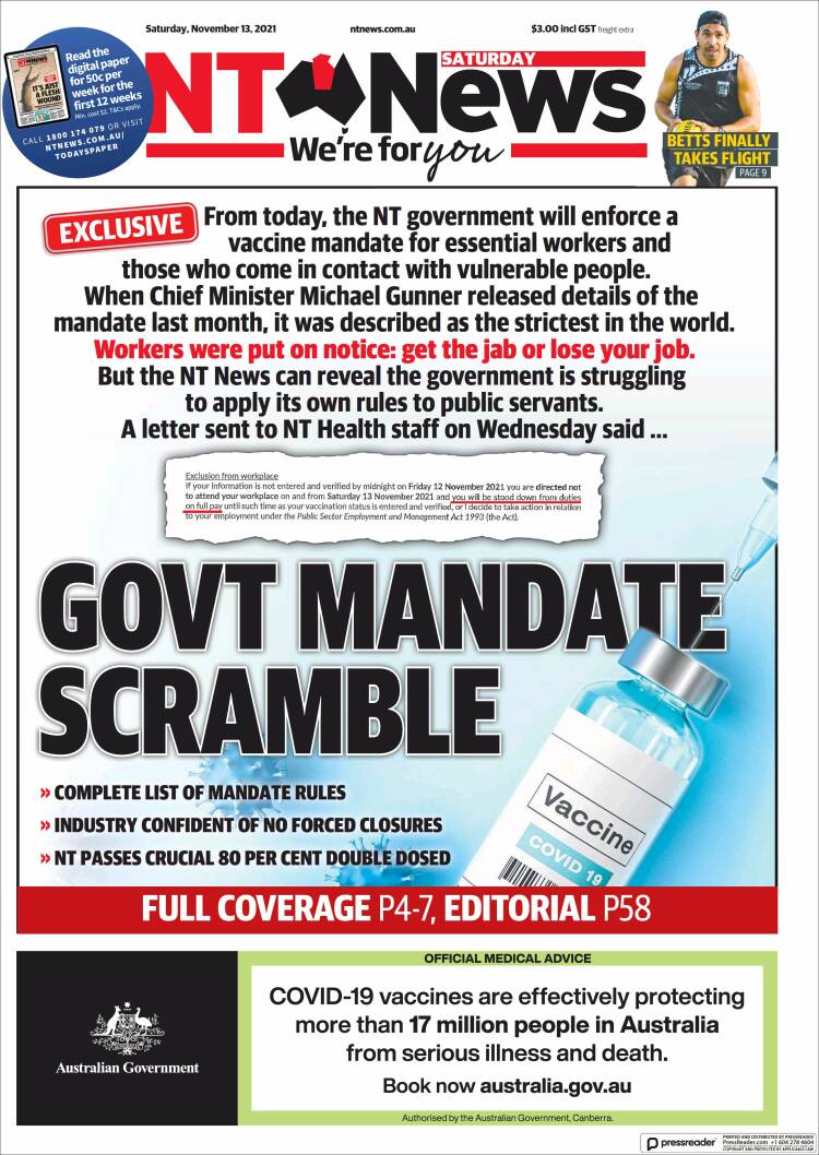 Portada de Northern Territory News (Australia)