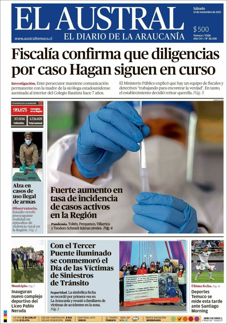 Portada de El Austral de Temuco (Chile)